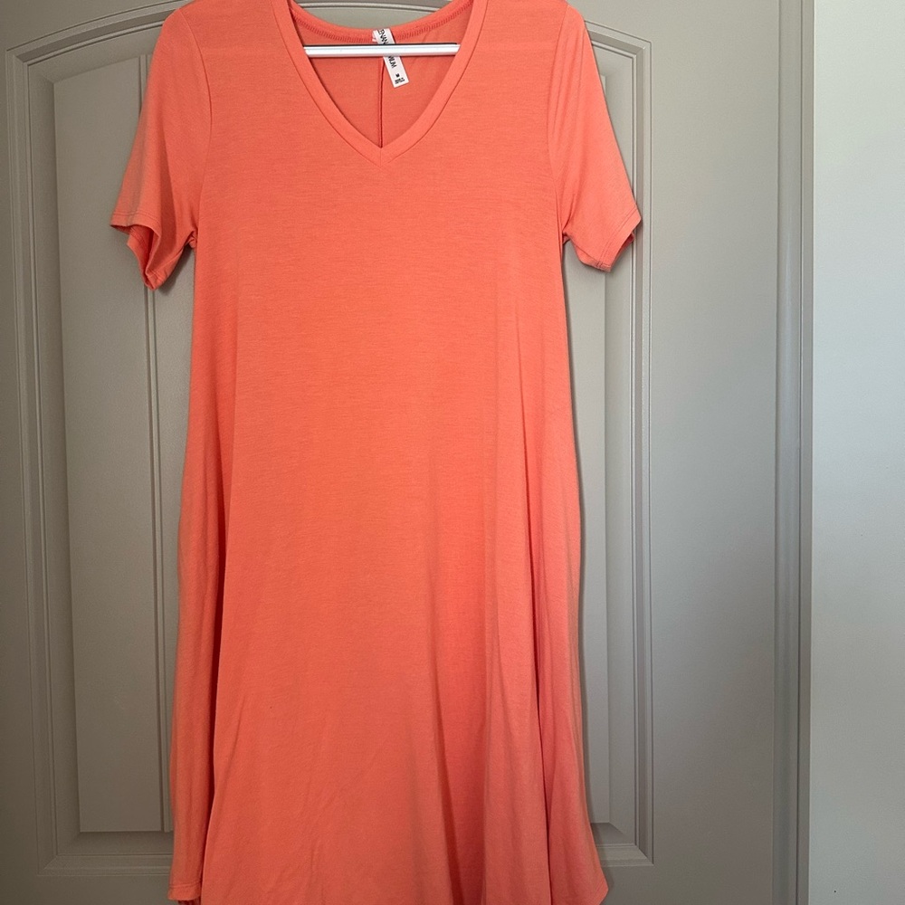 Coral V-Neck Women's Dress